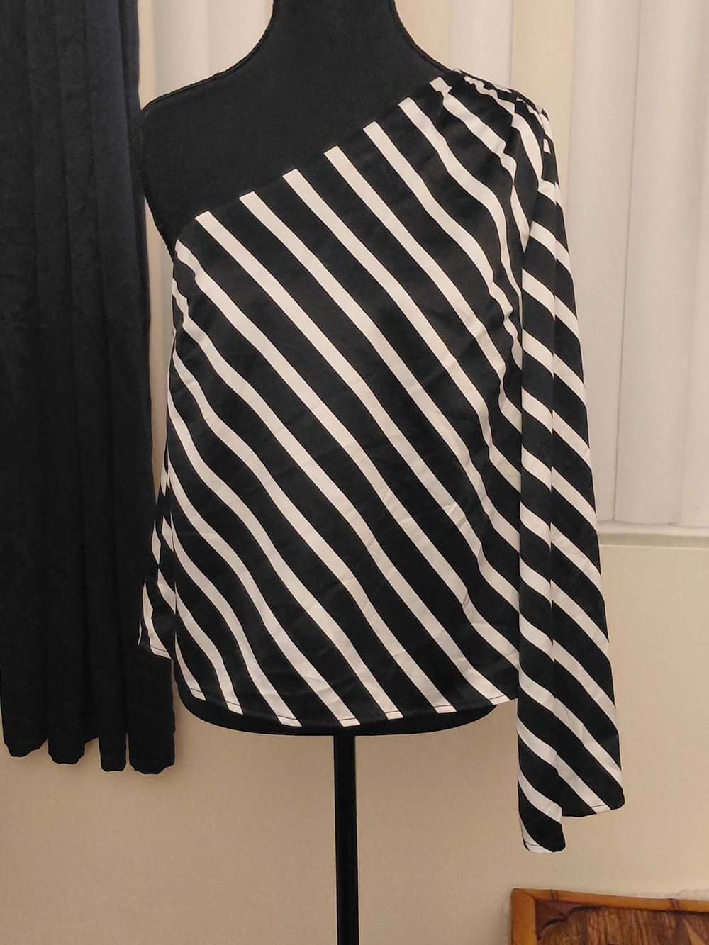 INC International Concepts Black and White Diagonal Stripe Asymmetrical Skirt
